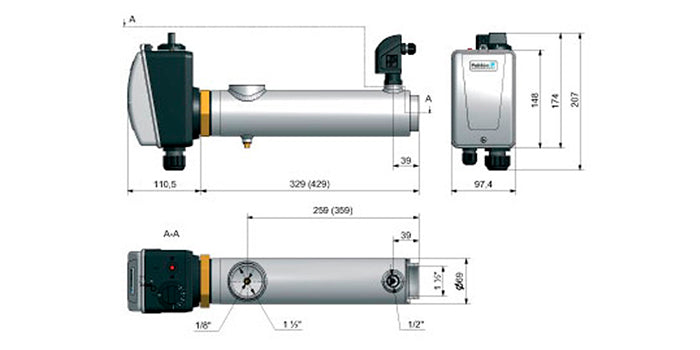 Dimensiones calentador eléctrico Pahlen