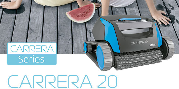 De Dolphin Carrera 20 zwembadreiniger zorgt voor een betrouwbare, handige en voordelige reiniging van het zwembad. Zijn betrouwbare filtratiemethode in alle zwembadomstandigheden en actieve borstels op elk oppervlak optimaliseren de zwembadhygiëne.
