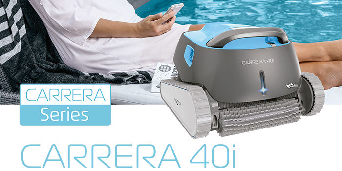 El limpiafondos Dolphin Carrera 40i proporciona una limpieza fiable, cómoda y rentable para de la piscina. Su fiable método de filtración en cualquier condición de la piscina y el cepillado activo en toda superficie, optimizan la higiene de la piscina.
