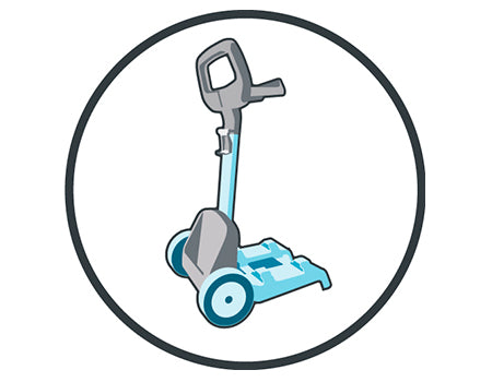 El limpiafondos viene con un carro de transporte que facilita el almacenamiento, ya que cuenta con una base para dejar el robot, un soporte para la fuente de alimentación y un gancho para enrollar el cable.