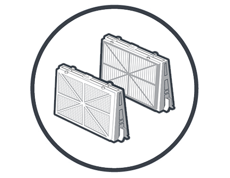 Filtración de doble nivel. Sistema de filtración de doble nivel por paneles que garantiza la limpieza, incluso de las partículas más pequeñas. Incluye paneles ultrafinos y paneles primavera.